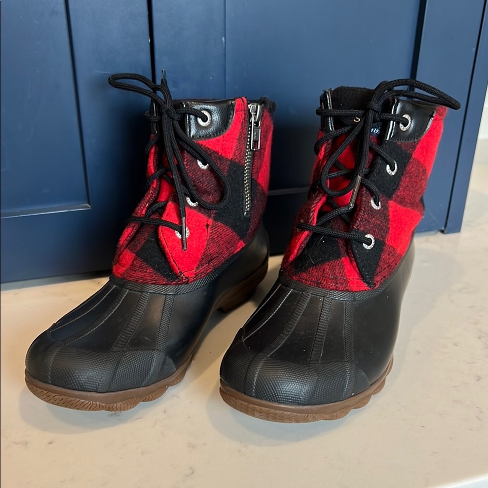 Red and Black Plaid Duck Boots